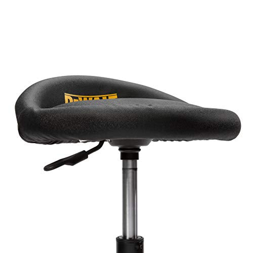 DEWALT Heavy Duty Adjustable Rolling Shop Stool, 360-degree Swivel Industrial Garage Stool with Padded Seat, Storage Shelf, Removable Wheels