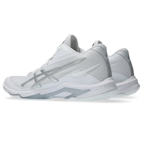 ASICS Women's Netburner Ballistic FlyteFoam Mid Top 4 Volleyball Shoes, 8, White/Pure Silver