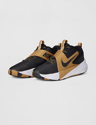Nike Big Kid's Team Hustle D Basketball Shoes, Black/Black-Metallic Gold-White, 4Y