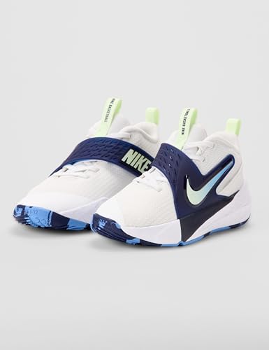 Nike Big Kid's Team Hustle D Basketball Shoes, Summit White/Volt Tint-Midnight Navy, 3.5Y