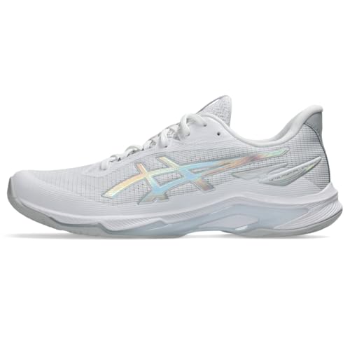 ASICS Unisex Netburner Ballistic FlyteFoam 4 Volleyball Shoes, 12M / 13.5W, White/Pure Silver