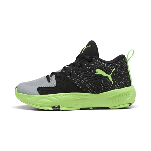 PUMA Unisex-Child Court Pro 3 Basketball Shoes, Black-Green Glare-Cool Mid Gray AH26, 2, Big Kid