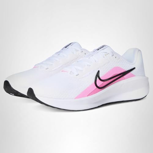 Nike Women's Downshifter 13 Road Running Shoes, White/Pink Spell-Black, 6 Extra Wide