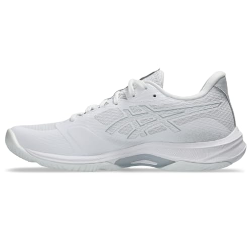 ASICS Women's Netburner Ballistic FlyteFoam 4 Volleyball Shoes, 11.5, White/Pure Silver