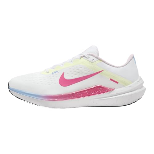 Nike Winflo 10 Women's Road Running Shoes (FZ3973-100, White/Barely Volt/Aquarius Blue/Hyper Pink) Size 11.5