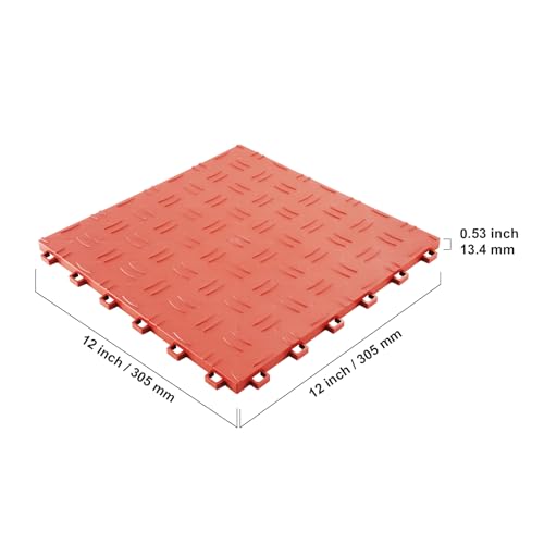 VEVOR Garage Floor Tiles 12 x 12 x 0.53 inch, Interlocking Design Ease of Installation Double-Sided Texture Non-Slip Sturdiness, for Garages, Basements, Repair Shops, Red, 50 Pack