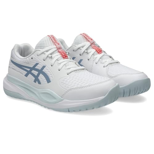 ASICS Kid's Gel-Resolution X Grade School Tennis Shoes, 5, White/Grey Blue