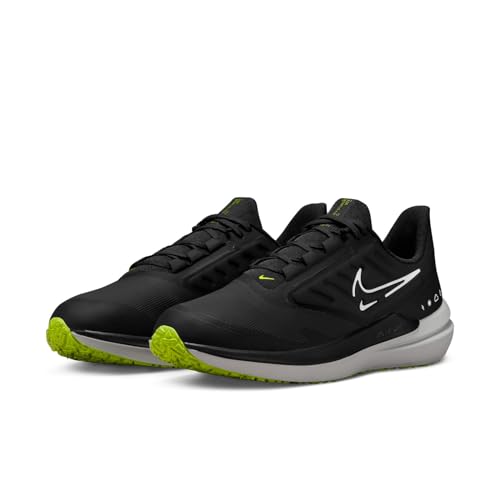 Nike Winflo 9 Shield Men's Weatherized Road Running Shoes (DM1106-001, Black/Dark Smoke Grey/Volt/White) Size 11.5
