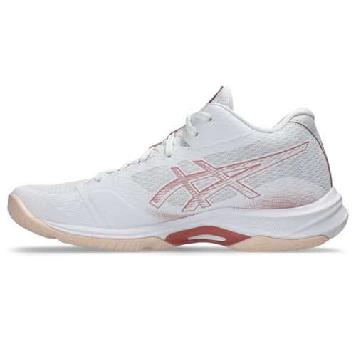 ASICS Women's Netburner Ballistic FlyteFoam Mid Top 4 Volleyball Shoes, 8.5, White/Rose Rouge