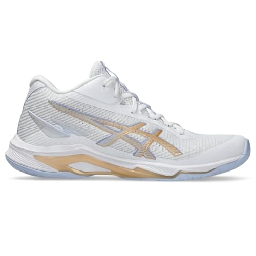 ASICS Women's Netburner Ballistic FlyteFoam Mid Top 4 Volleyball Shoes, 9.5, White/Champagne