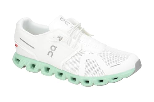 On Mens Cloud 5 Running Shoes, Undyed-White/Creek, 8.5 US