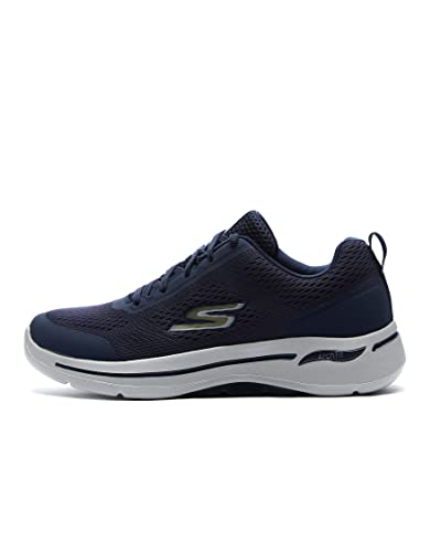 Skechers Men's Go Walk Arch Fit Engineered Mesh Lace Up Sneaker, Navy/Gold, 11 X-Wide