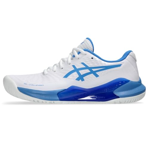 ASICS Women's Gel-Challenger 14 Tennis Shoes, 9, White/Blue Coast