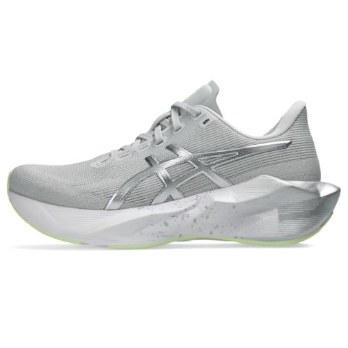 ASICS Womens, Novablast 6 Platinum, Platinum/Glow Green, 12, Medium