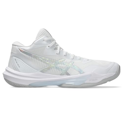 ASICS Unisex Sky Elite FlyteFoam Mid Top 3 Volleyball Shoes, 8M / 9.5W, White/Pure Silver