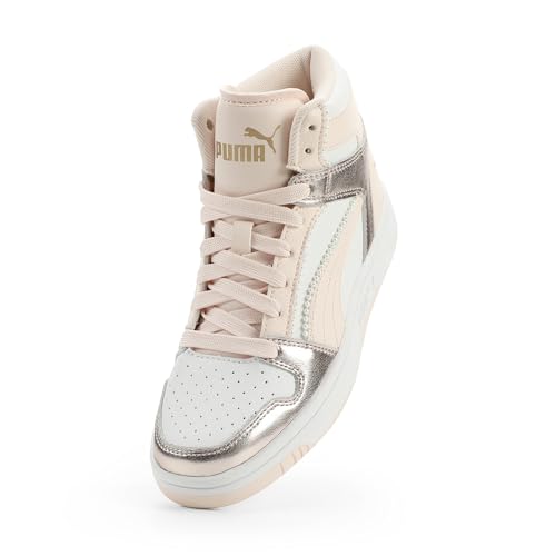 PUMA Unisex-Child Rebound Layup Mid Shoes, White-Jasmine Flower-Gold SS26, 4, Big Kid