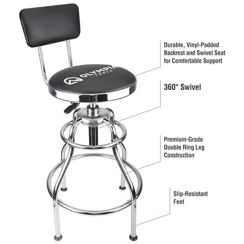 Olympia Tools 82-738 Adjustable Hydraulic Work Stool, Black
