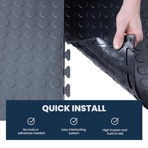FlooringInc's 4.5mm Flex Nitro Hidden Interlocking Garage Floor Tiles, Flexible PVC Garage Tiles Flooring for a Stronger & Safer Garage, Workshop or Shed, Coin, Light Gray, 4 Tiles (20.5"x20.5")