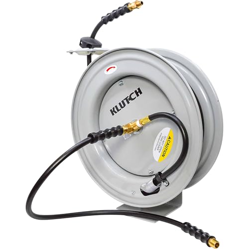 Klutch Auto-Rewind Air Hose Reel, 3/8in. x 50ft. Hose, 300 PSI