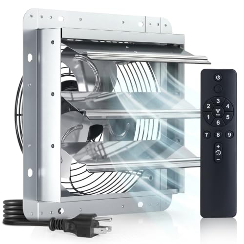 Amico 10" Shutter Exhaust Fan, Remote 9-Speed 13W DC Motor, 1000 CFM