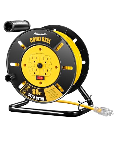 DEWENWILS Retractable Extension Cord Reel, Open Cord Reel with 80FT Cord