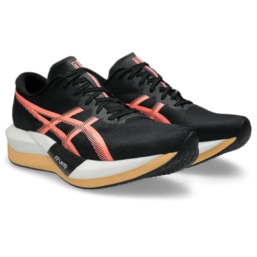 ASICS Unisex Magic Speed 5 Running Shoes, 5.5M / 7W, Black/Sun Coral