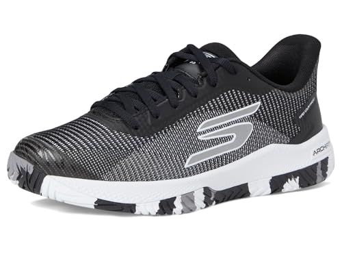Skechers Women's Pickleball Viper Court Pro 2.0 Sneaker, Black/White, 6.5 Medium