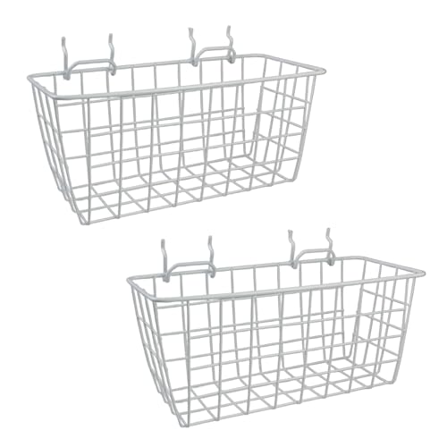 Pegboard Baskets 2 Pack Peg Board Metal Shelves Organizers (Medium, White)
