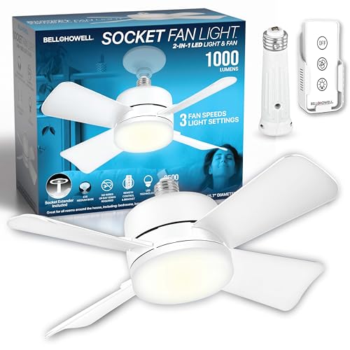 Bell+Howell Socket Breeze 15.4" Socket Fan Light with Remote Control
