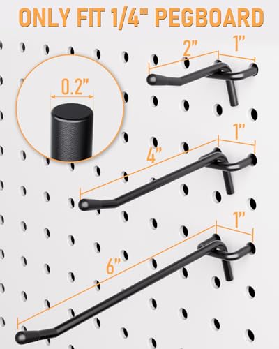 INCLY 120 Pack 2/4/6 Inch Black Pegboard Hooks, 1/4" Heavy Duty