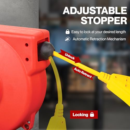 ReelWorks Retractable Extension Cord Reel Polypropylene 12AWG x 40' Foot