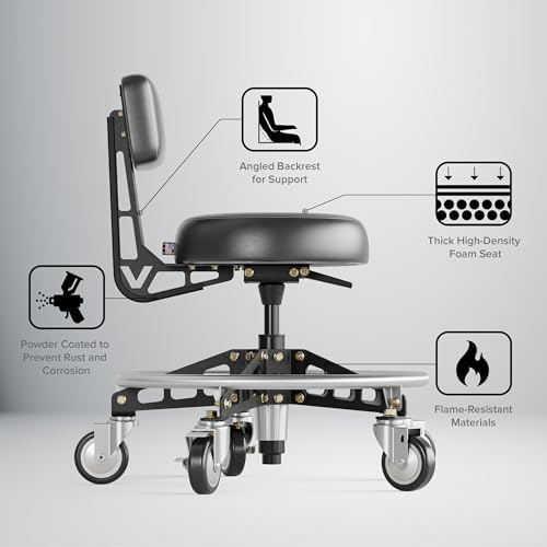 Vyper Elevated Steel Max EZ-Lift Shop Chair with Backrest, Black Legs