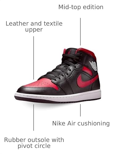 Air Jordan 1 Mid Men's Shoes (DQ8426-067, Black/Summit White/Varsity Red) Size 9.5