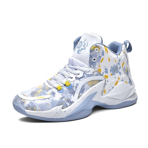 kniaiwx Men's High Top Basketball Shoes Fashionable Breathable Professional Outdoor Basketball Shoes White-Grey Size 8.5