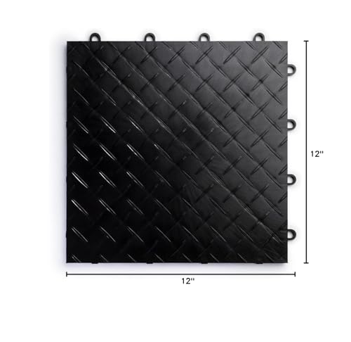 Big Floors RaceDeck Garage Floor Tiles, Interlocking Garage Flooring, Diamond Plate Pattern Heavy-Duty Copolymer Modular Tile (Black, 48 Pack of 12 x 12" Tiles, 48 Sq Ft)