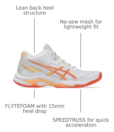 ASICS Women's Netburner Ballistic FlyteFoam Mid Top 4 Volleyball Shoes, 8, White/Vivid Coral