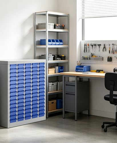 ACarfilme 75-Drawer Parts Cabinet, Heavy-Duty Alloy Steel Bolt Storage Cabinet with ABS Drawers, Metal Small Parts Organizer with Label Stickers & Dividers for Garage Workshop Shop