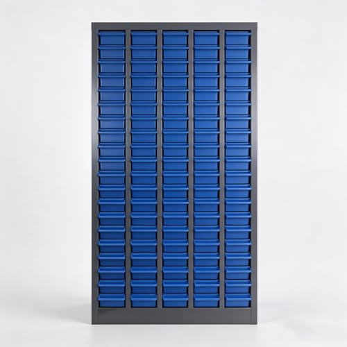 Heavy Duty Parts Cabinet, Alloy Steel Nut and Bolt Organizer with 100 Drawers & Dividers, Small Hardware Storage Cabinet 25.8x8.66x46 Inch for Workshop Garage Tool, Screw Fastener Organization, Blue