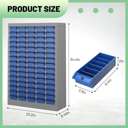 Yeeoy 75 Drawers Parts Cabinet, Bolt and Nut Tool Storage Cabinet, Steel Parts Organization Shelves with ABS Material Drawer & Labels for Tool Hardware Storage, Grey