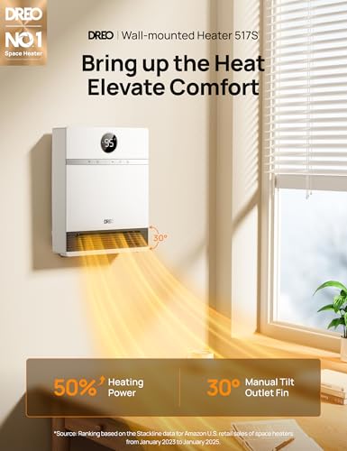 DREO Smart Electric Wall Heater for Indoor Use, Works with Alexa,Large Room