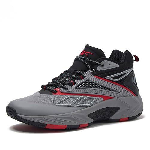 Reebok Zone Breaker High Top Sneakers for Men Basketball Shoes, Alloy/Jet Black/Fiery Red, 13