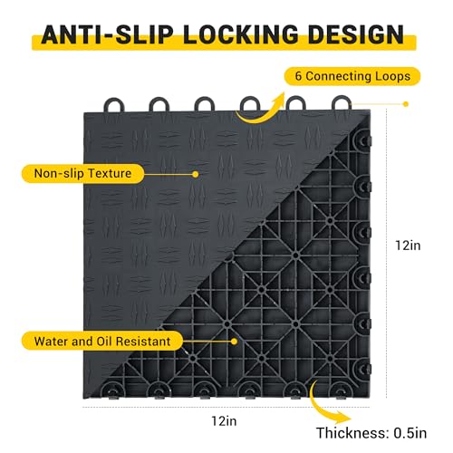 ExploreHorizon 50 Pack Garage Tiles Interlocking, 12"X12" Garage Floor Covering Tile, Non-Slip Double-Sided Texture Garage Flooring Tiles,for Garage, Basement, Workshop & Repair Shop, Graphite Gray