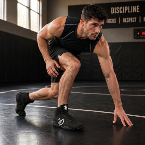 Men's Wrestling Shoes with Lightweight,Sdtdid Boxing Shoes Made of Micro Suede for Gym,Powerlifting,Bodybuilding,Training Etc. Black