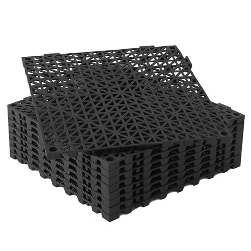 RITOLLO Modular Interlocking Cushion Drainage Floor Tiles, 9-Pack 11.8"x11.8" PVC Raised Non-Slip Interlocking Mats with Drain Holes for Deck, Pool, Garage, Shower, Patio, Bathroom, Sauna, Yard