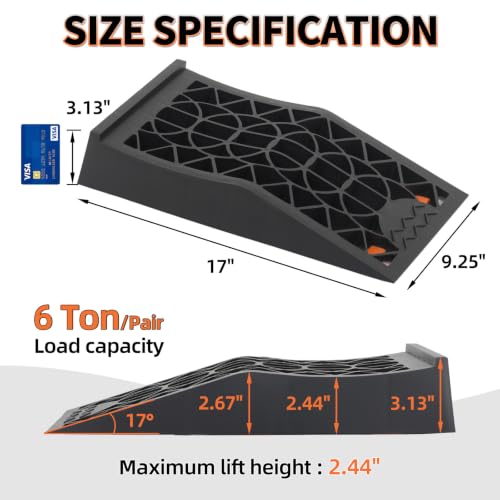 OULEME 2.44" Lift Low Profile Car Service Ramp - 2 Pack with Anti-Slip Pads for Lift Maintenance and Oil Changes, Low-Chassis Car Tire Ramps for Jack Support