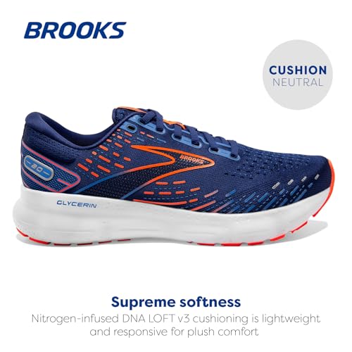 Brooks Men's Glycerin 20 Neutral Running Shoe - Blue Depths/Palace Blue/Orange - 10 Medium