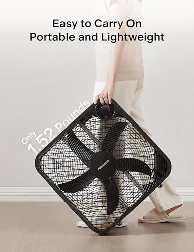 PELONIS 20 Inch Box Fan for Bedroom– 3 Speeds, 25ft/s, Floor Fan, Window Fan, Table Fan, Desktop Fan with Superior Air Throw (2295 CFM), Lightweight, 5 Blades, suitable for Office, Living Room, Garage
