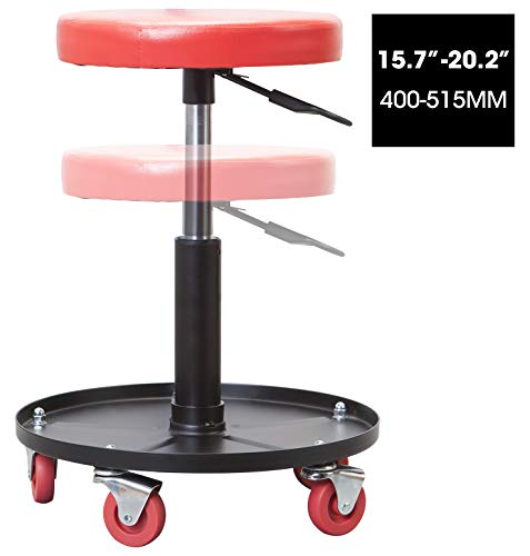 Big RED ATRHL6201R Torin Heavy Duty Rolling Pneumatic Creeper Garage/Shop Seat: Padded Adjustable Mechanic Stool with Tool Tray Storage, Red Large,15.36" D x 15.36" W x 4.73" H