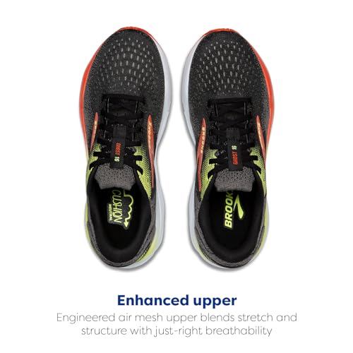 Brooks Men’s Ghost 16 Neutral Running Shoe - Black/Mandarin Red/Green - 8.5 Medium