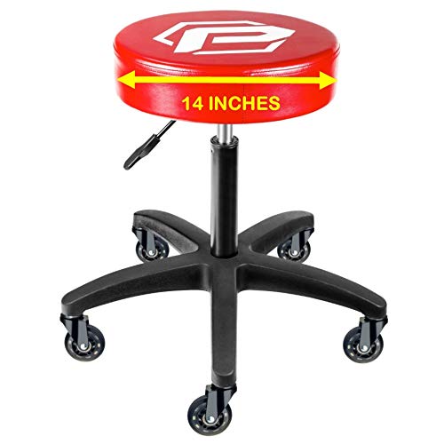 Powerbuilt Rolling Shop Stool with Adjustable Height, Mechanic Detailer Garage Seat with Padding - 240250, Red